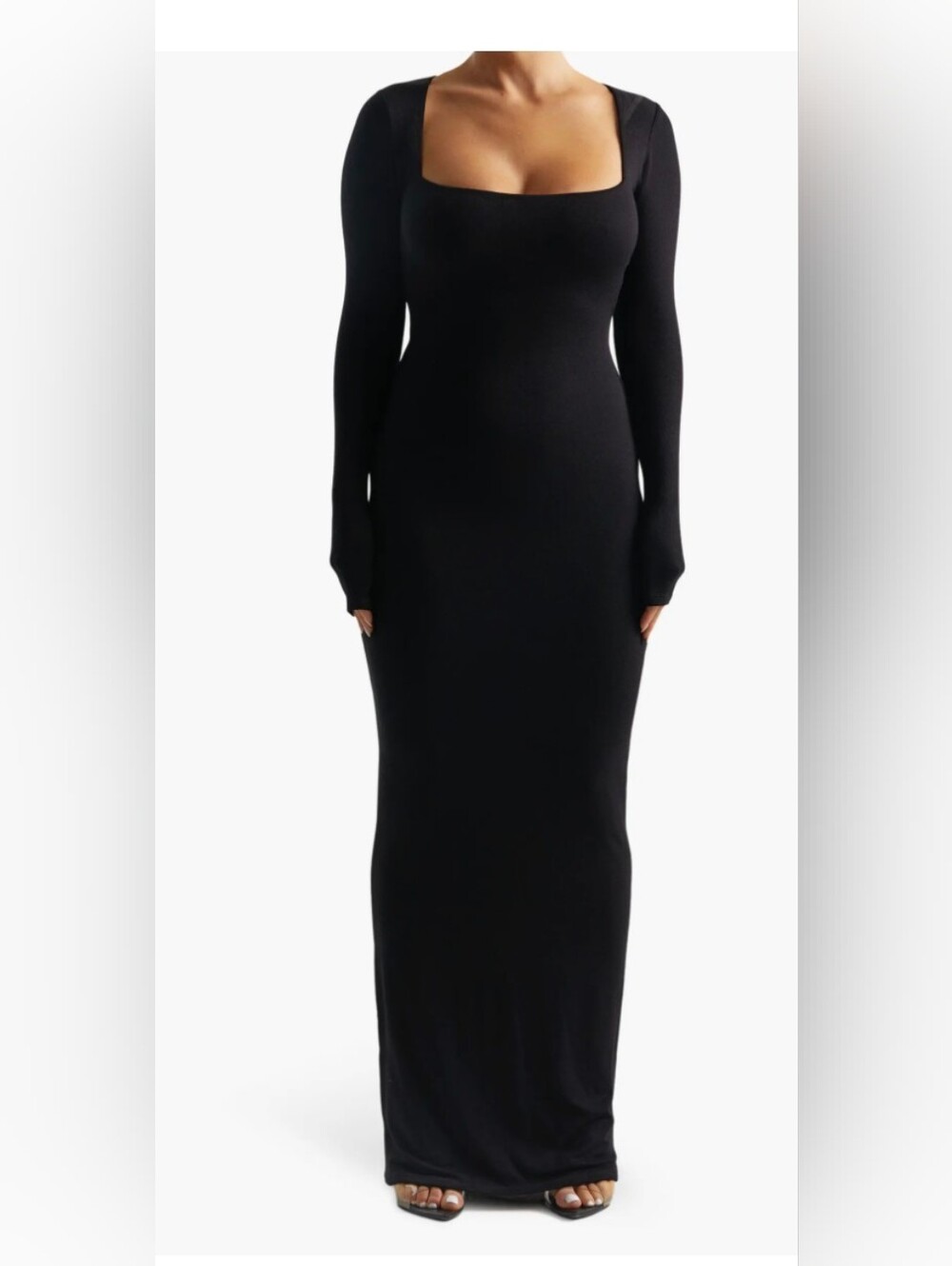 Naked Wardrobe Black Square-Neck Long Sleeve Maxi Dress 1X
